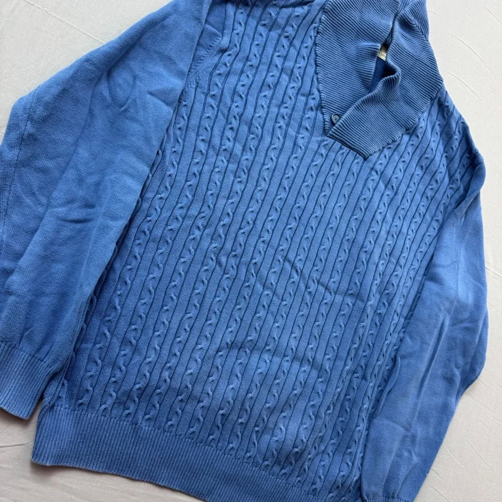 Southern Pines Mens XL Blue Cable Knit Shawl Collar Cotton Sweater Pullover